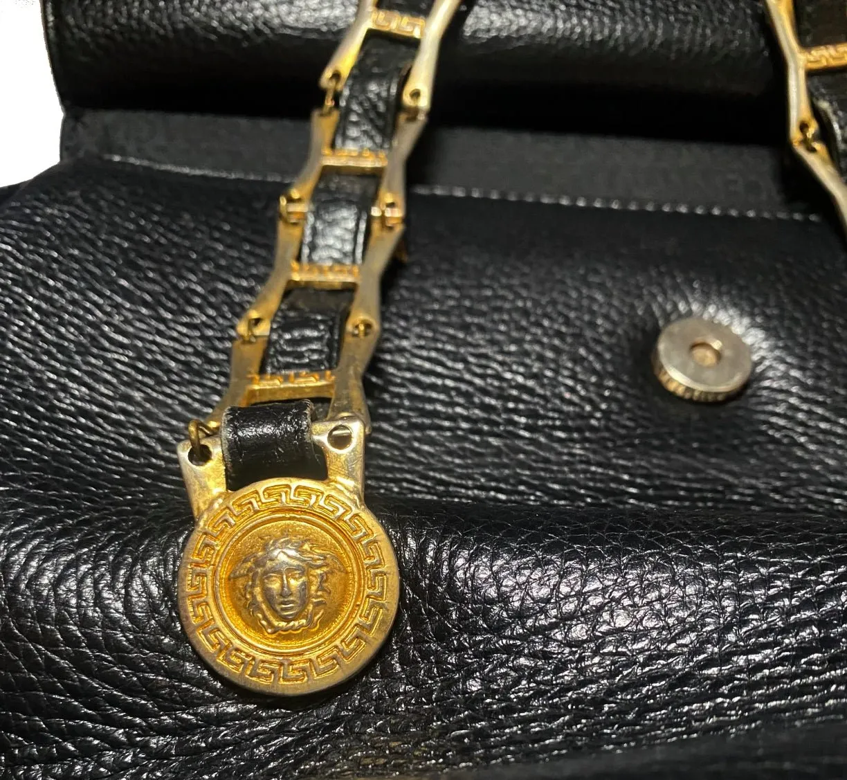 1980s Gianni Versace Black Leather Medusa Shoulder Bag