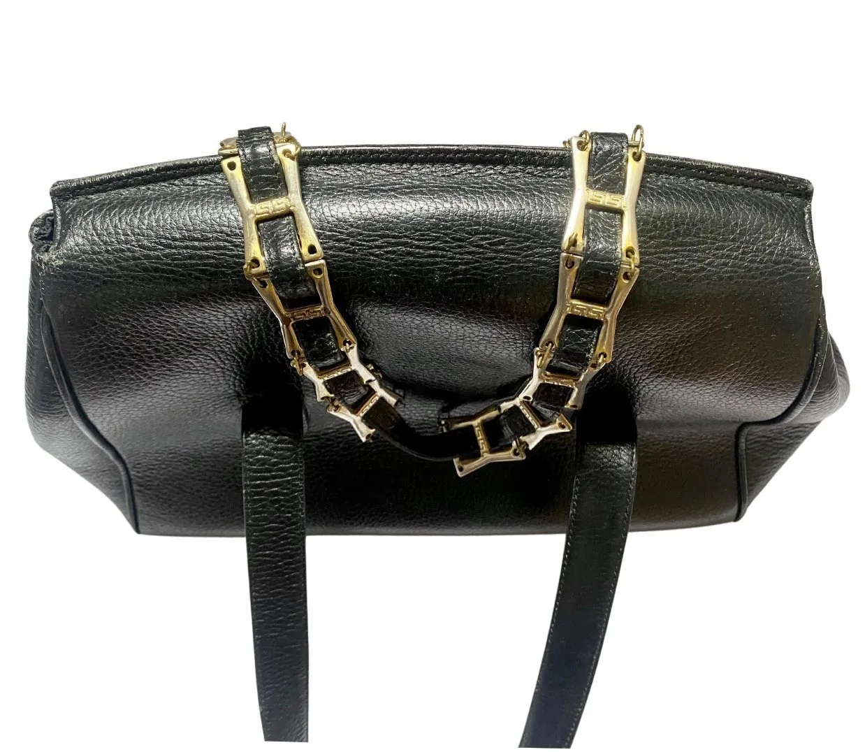 1980s Gianni Versace Black Leather Medusa Shoulder Bag