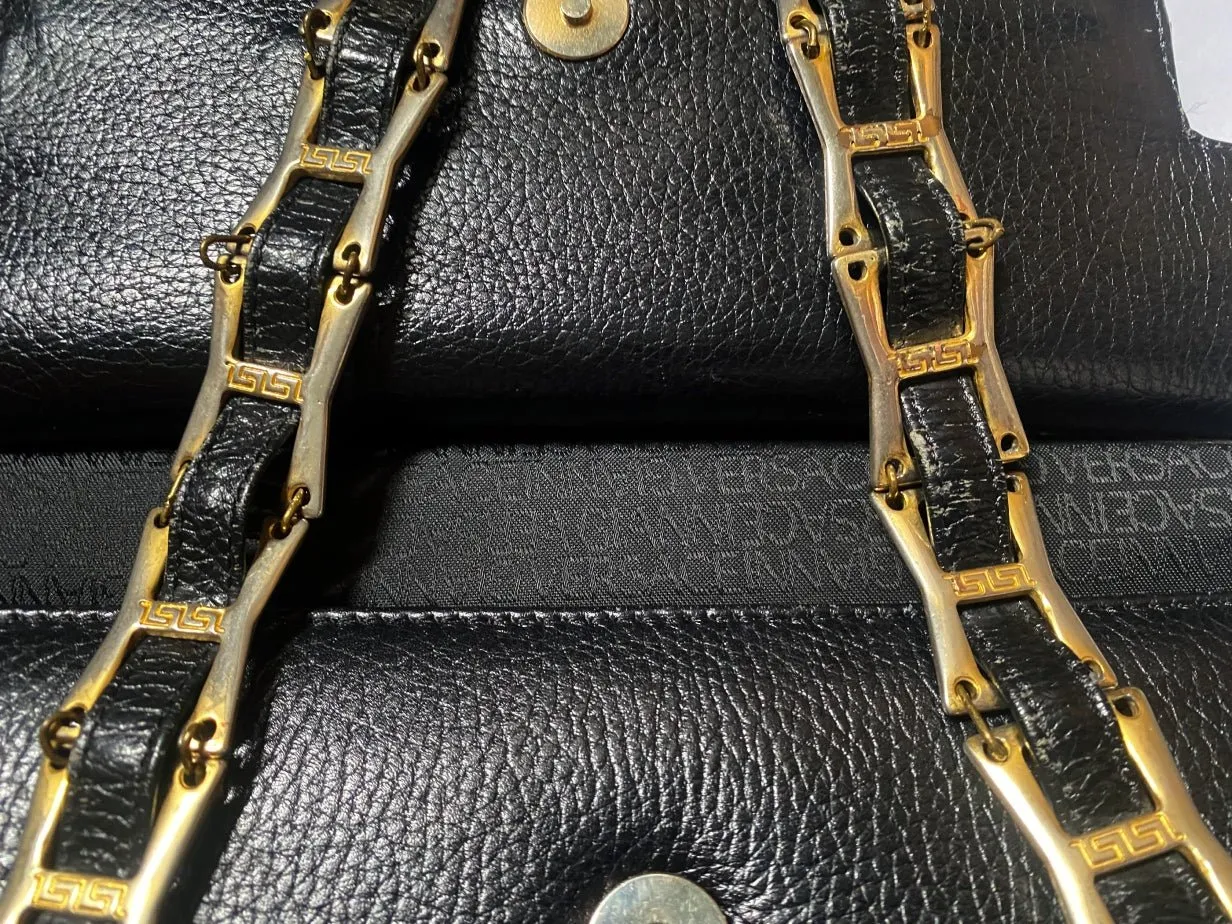 1980s Gianni Versace Black Leather Medusa Shoulder Bag