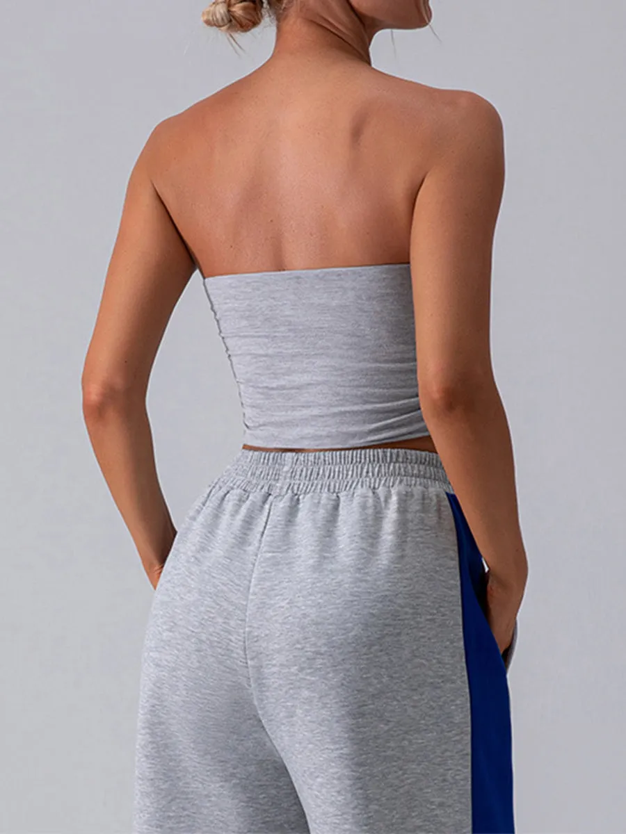 2pcs Strapless Top Sports Sweatpants Sports Set Workout Set Women Gym Wear