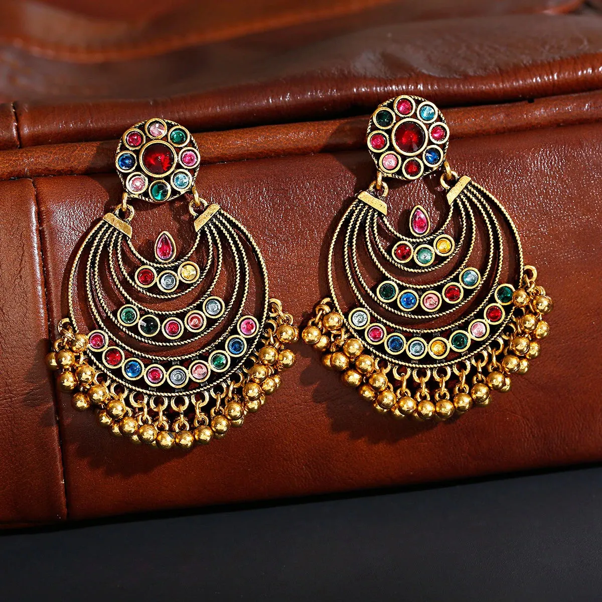 Antique Golden Multicolor Chandbali Earrings (E900)
