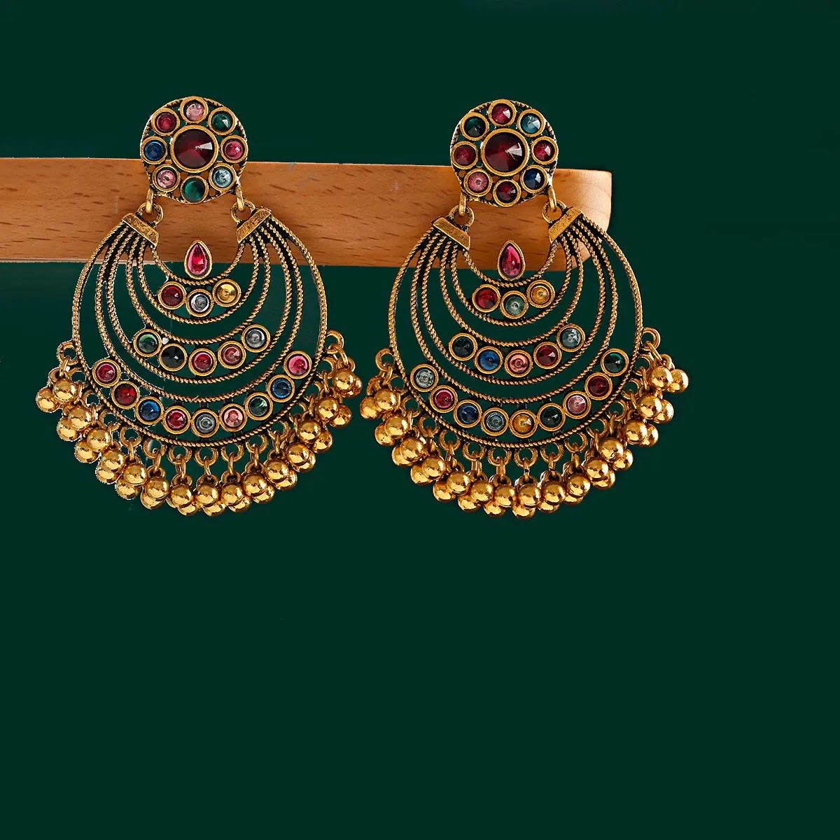 Antique Golden Multicolor Chandbali Earrings (E900)