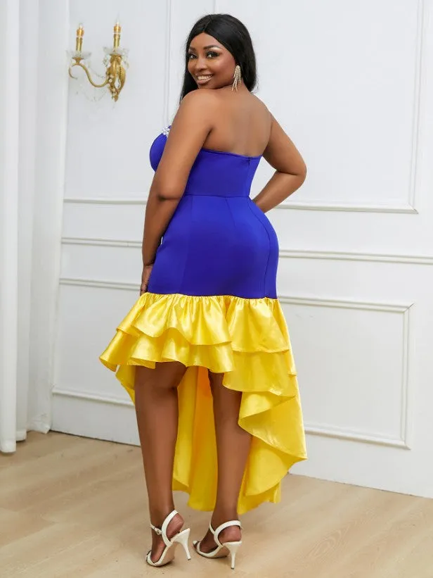 AOMEI Strapless Beading Irregular Fishtail Dress Maxi