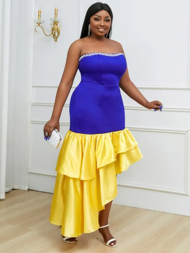AOMEI Strapless Beading Irregular Fishtail Dress Maxi
