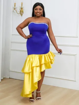 AOMEI Strapless Beading Irregular Fishtail Dress Maxi