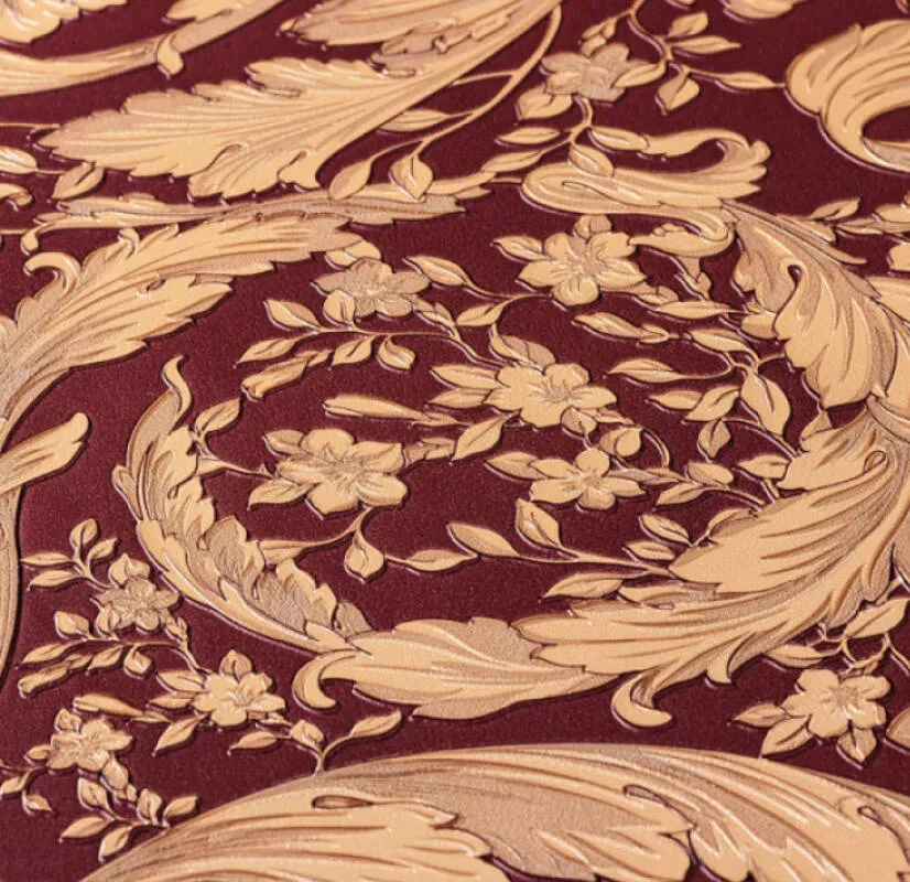 Baroque Textured Damask Wallpaper in Red/Beige from the Versace IV Collection