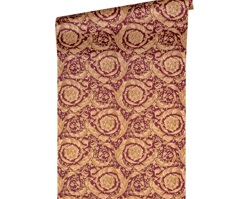 Baroque Textured Damask Wallpaper in Red/Beige from the Versace IV Collection
