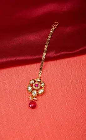 Beautiful Gold Plated Royal Kundan & Bead Maangtikka (D133)