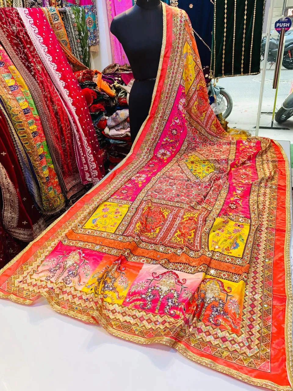Beautiful Multi Color Mirror & Stone work Pakistani Dupatta for Women (D198)