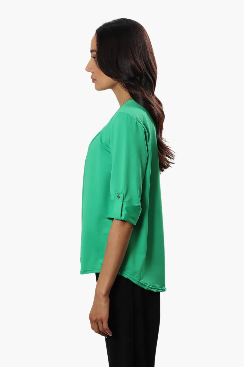 Beechers Brook Solid Roll Up Sleeve Blouse - Green