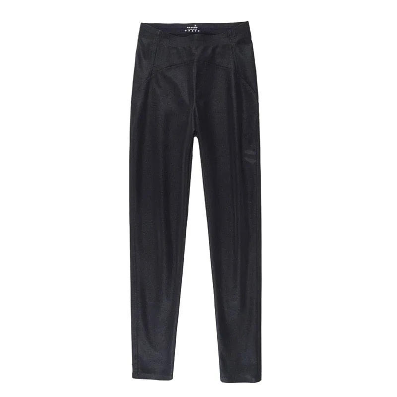 Black Fleece Matte Leather Women's High Waist Leggings