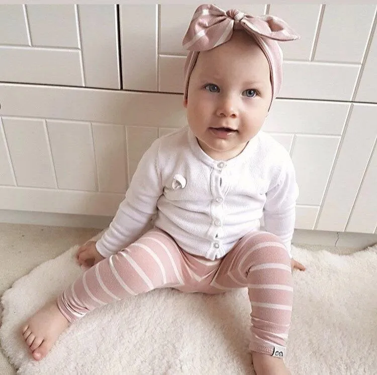 Blush Pink Striped Leggings and/or Headbands