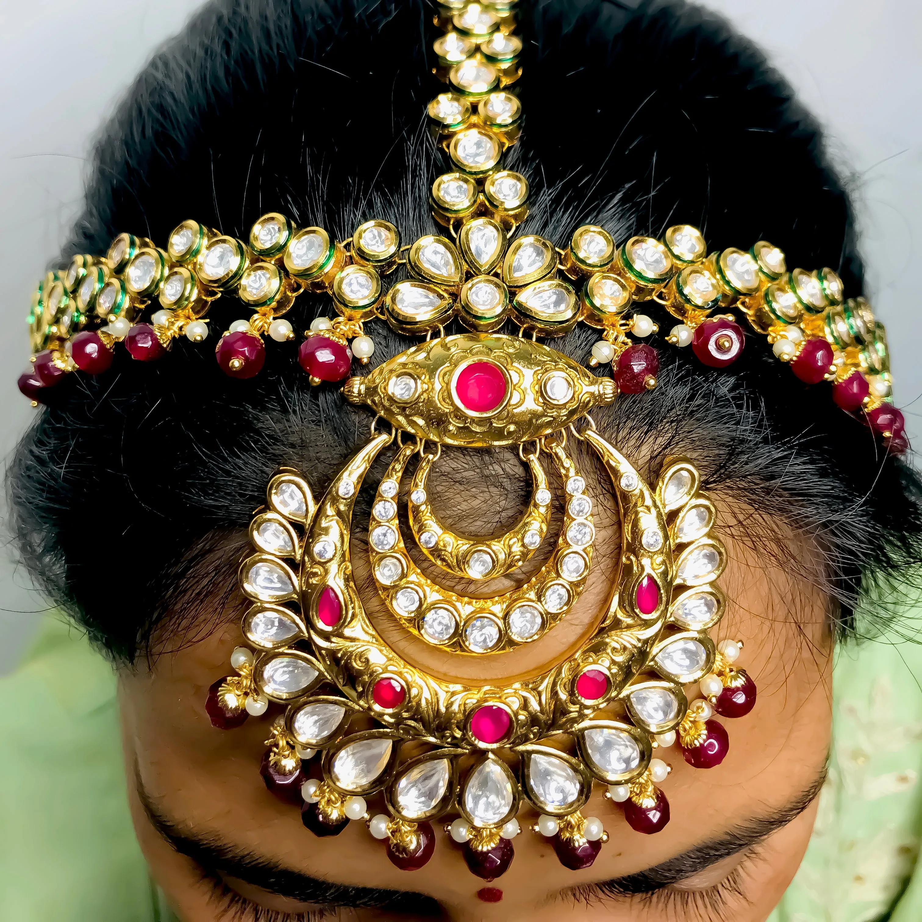 Designer Gold Plated Royal Kundan Sheeshphool /Mathapatti (D94)