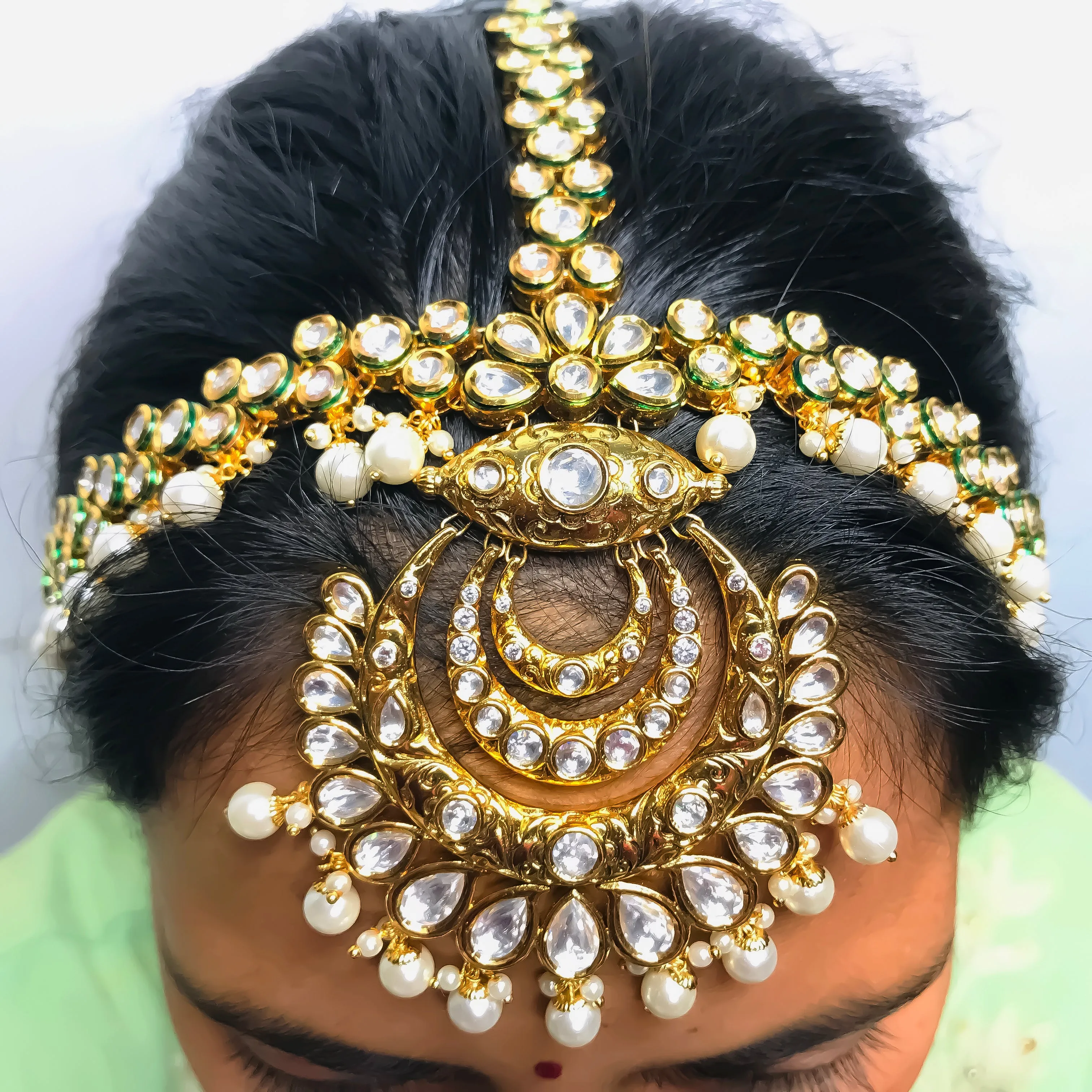 Designer Gold Plated Royal Kundan Sheeshphool /Mathapatti (D94)