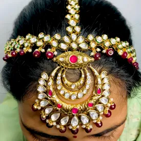 Designer Gold Plated Royal Kundan Sheeshphool /Mathapatti (D94)