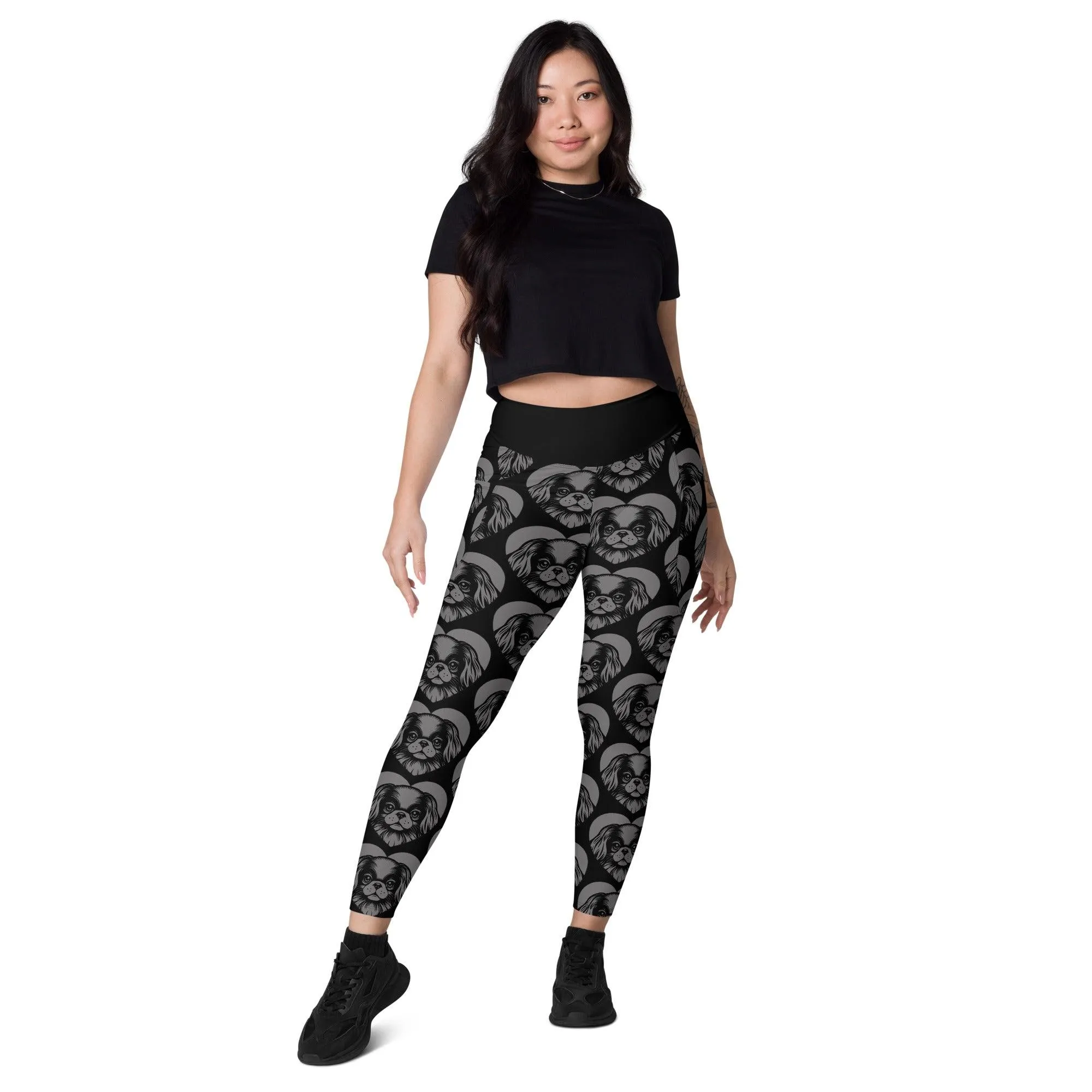 DOG BREED LEGGINGS with pockets - JAPANESE CHIN - HERTTAHOUND - grey