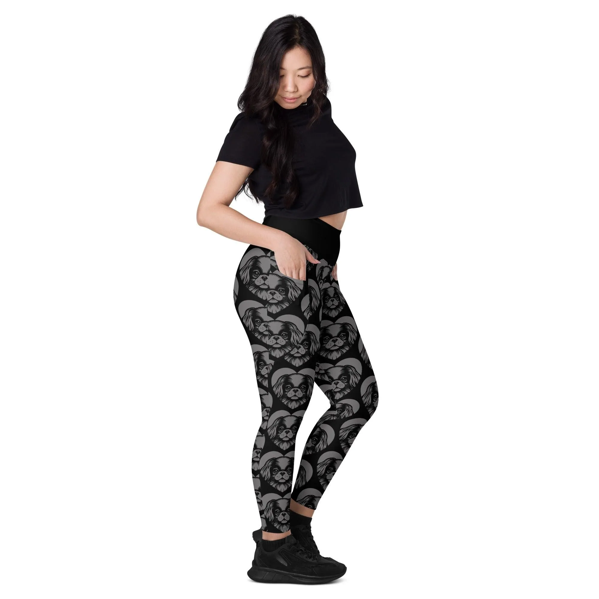 DOG BREED LEGGINGS with pockets - JAPANESE CHIN - HERTTAHOUND - grey