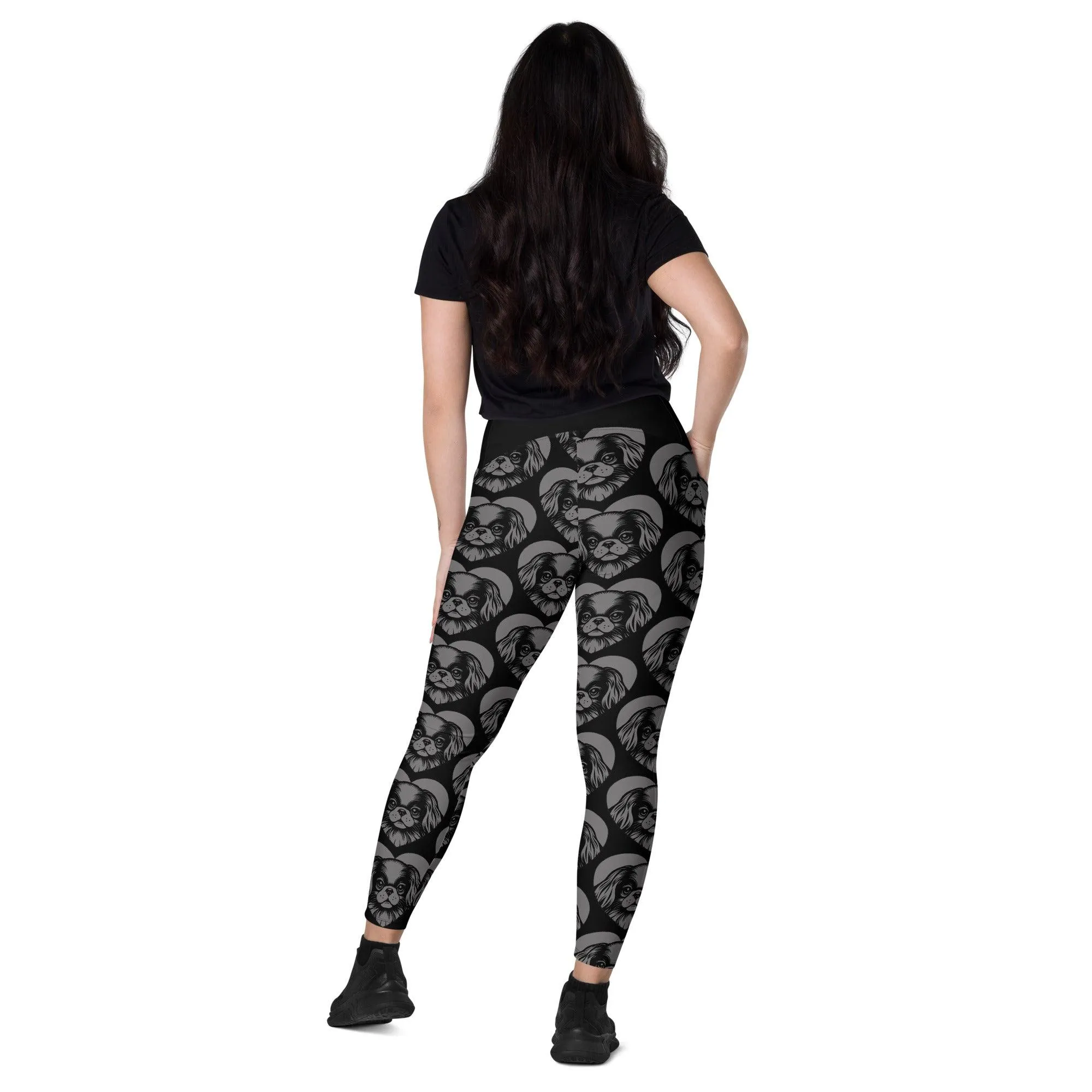 DOG BREED LEGGINGS with pockets - JAPANESE CHIN - HERTTAHOUND - grey