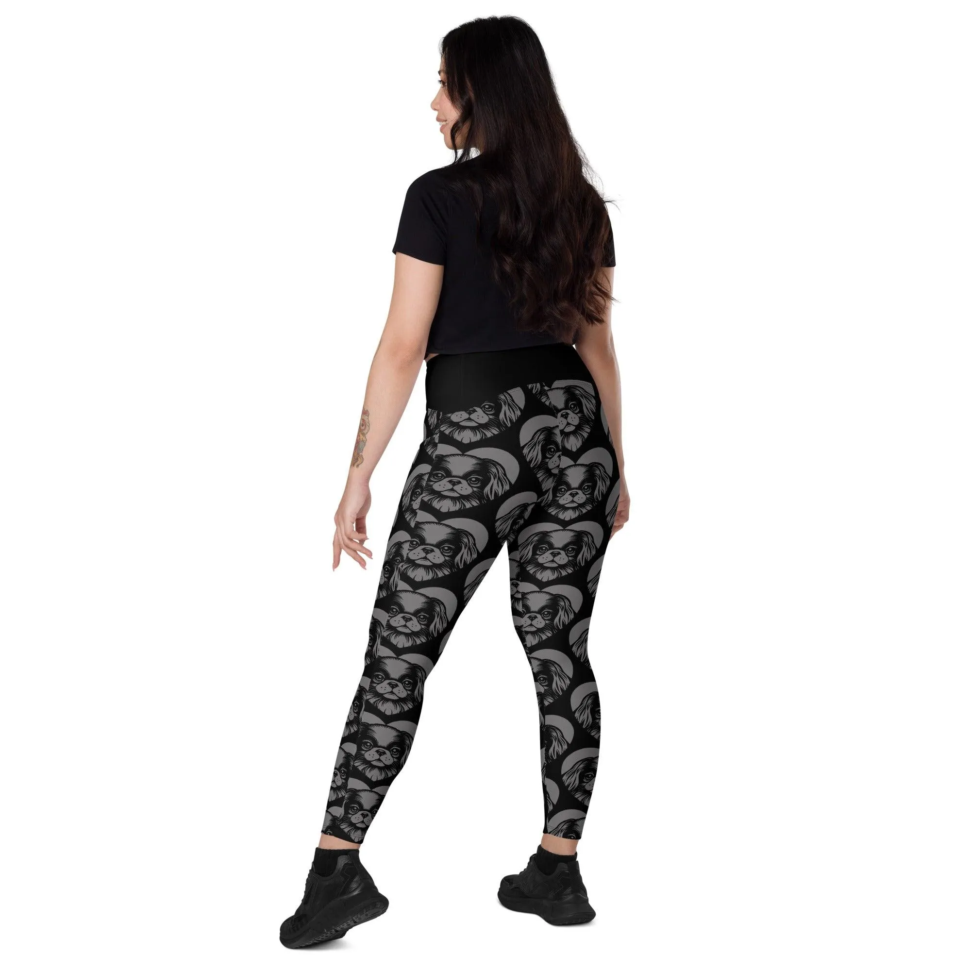 DOG BREED LEGGINGS with pockets - JAPANESE CHIN - HERTTAHOUND - grey