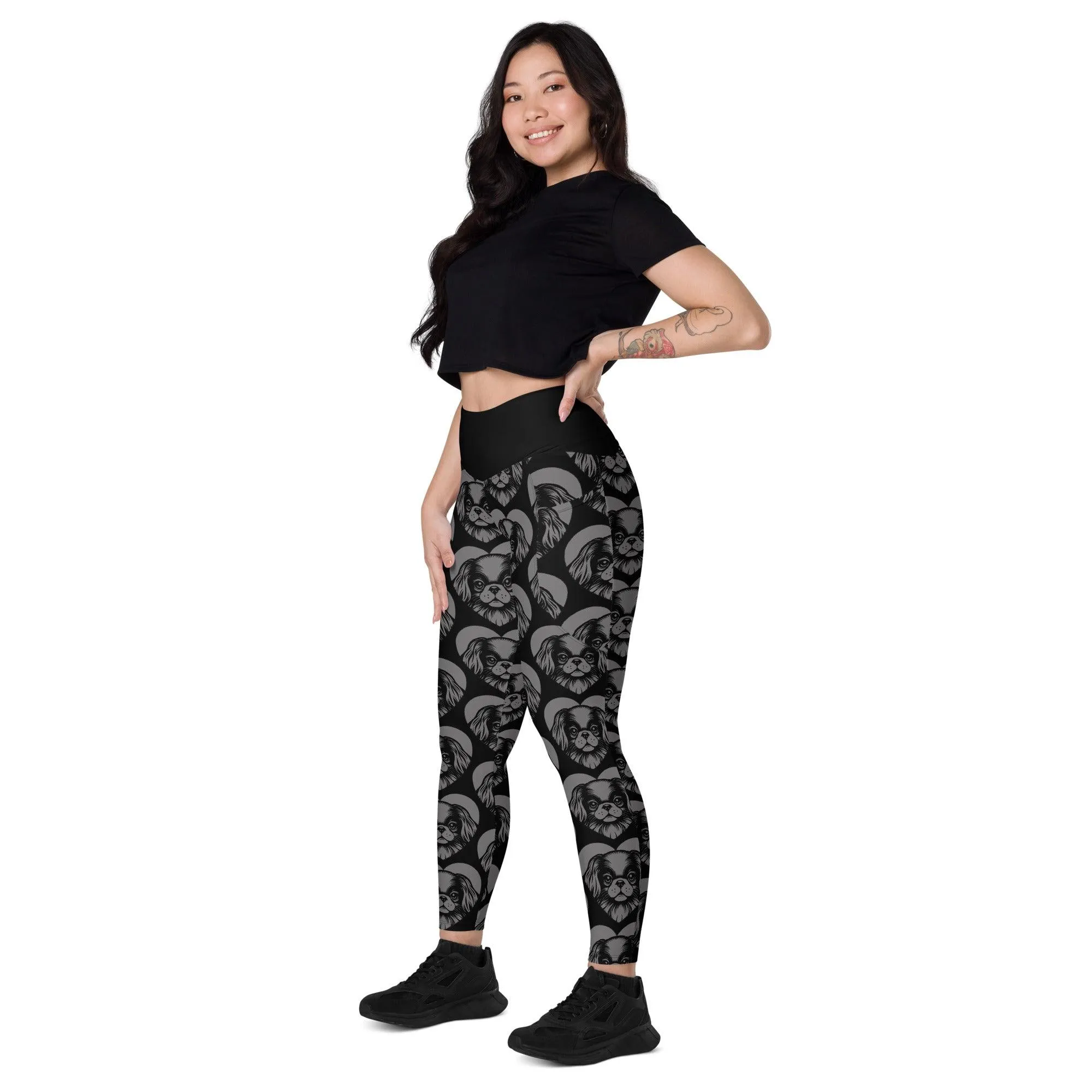 DOG BREED LEGGINGS with pockets - JAPANESE CHIN - HERTTAHOUND - grey