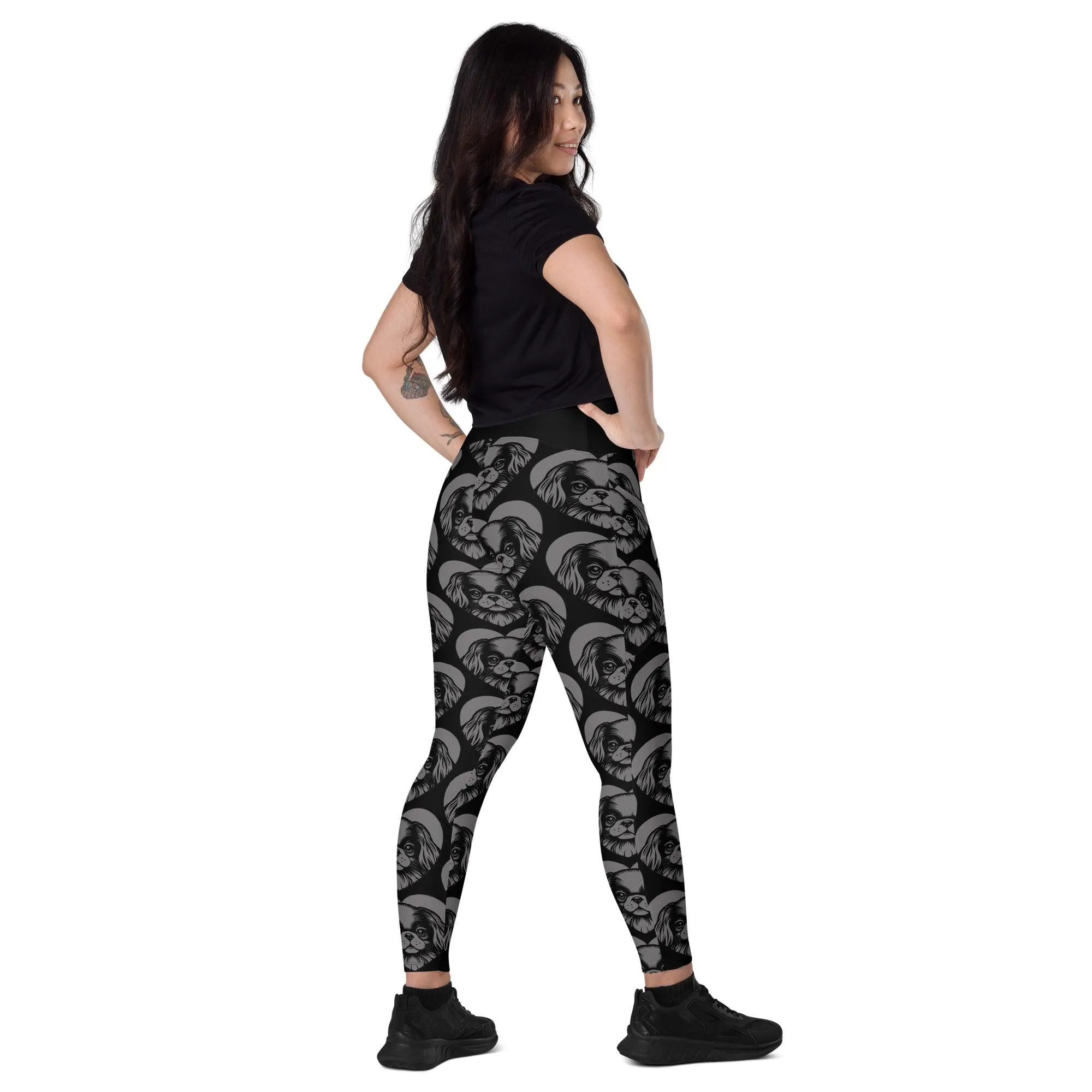 DOG BREED LEGGINGS with pockets - JAPANESE CHIN - HERTTAHOUND - grey