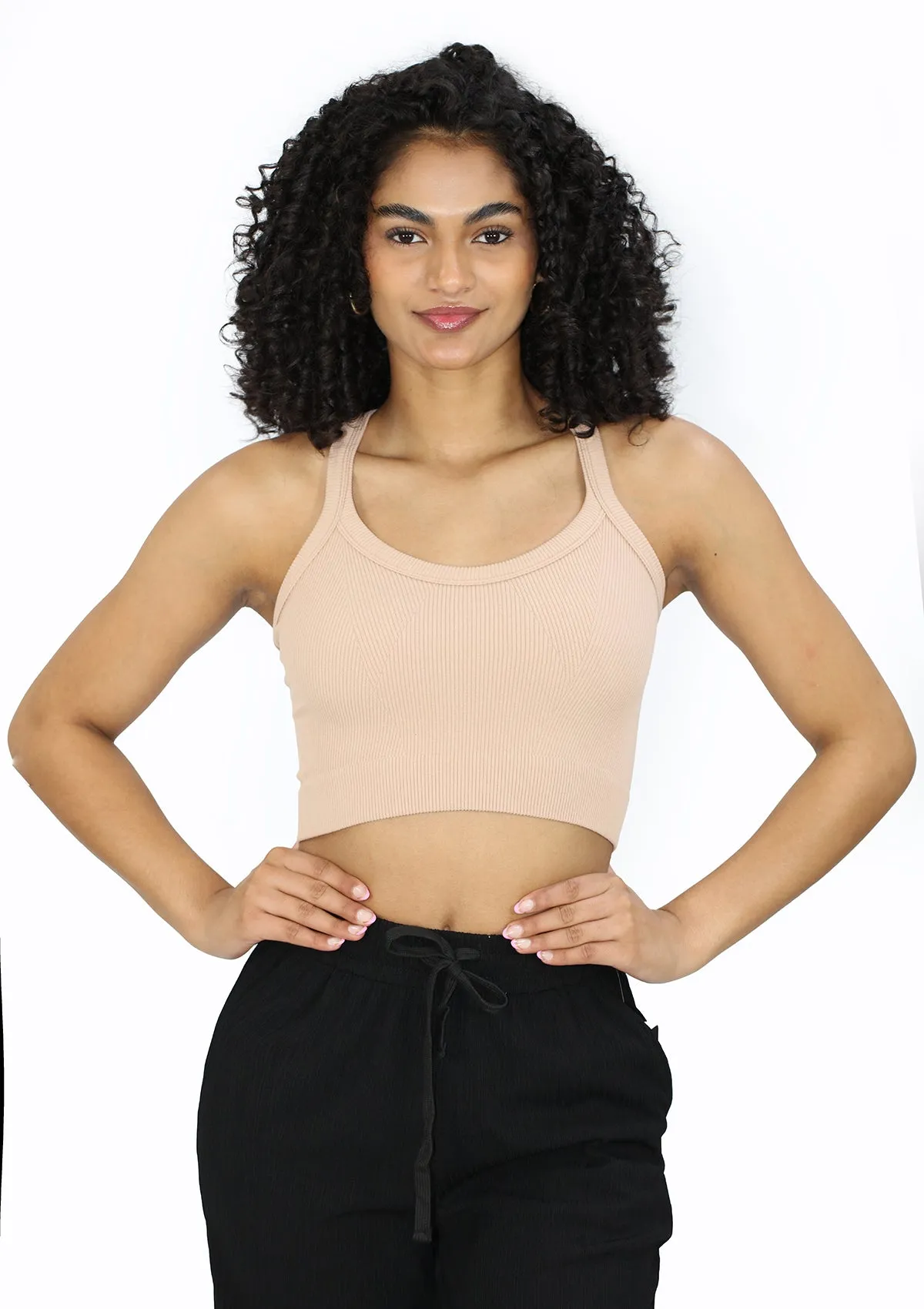 DY-376 Beige Cami Bra Top (Sport Bra) de Mujer