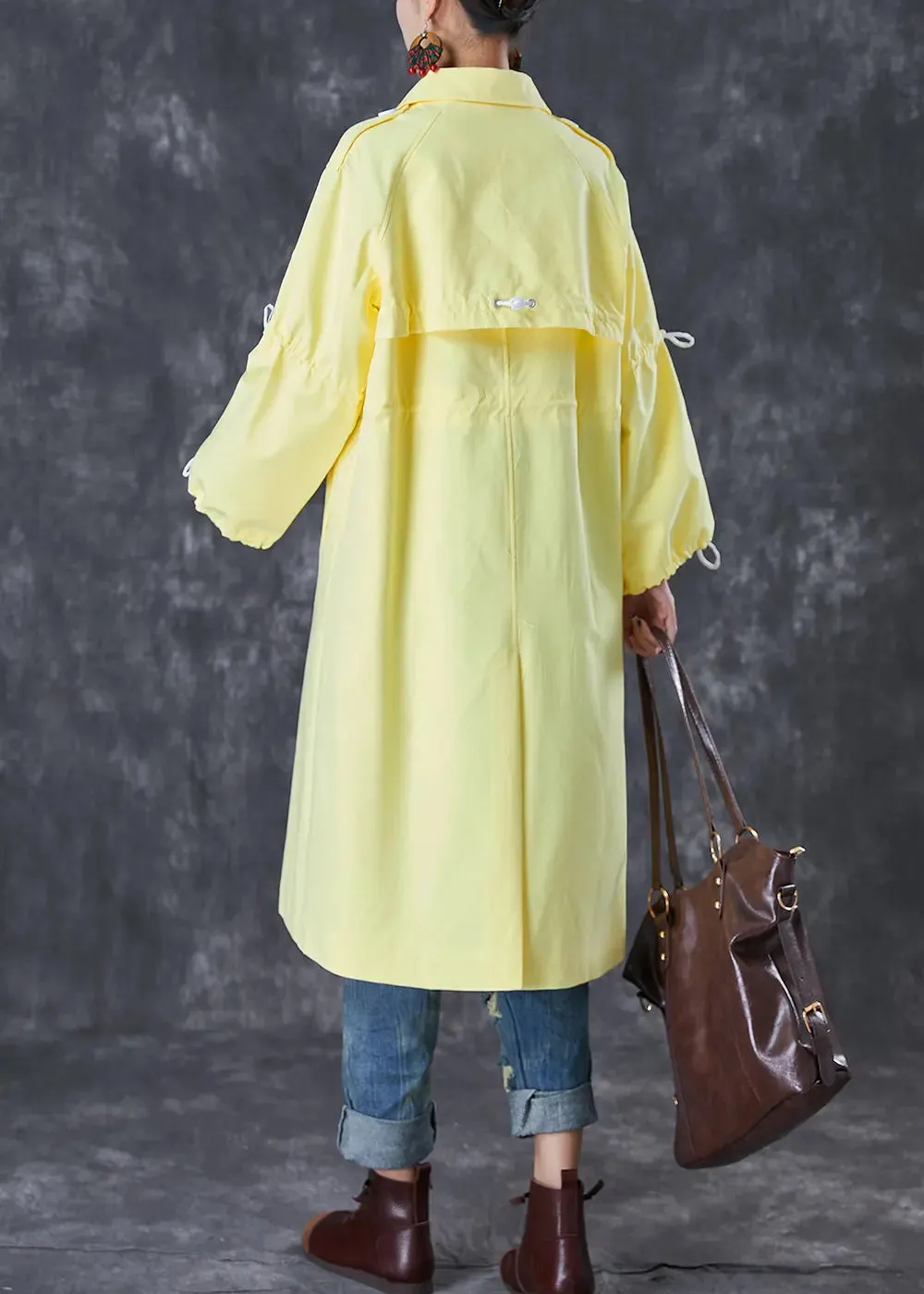 French Light Yellow Drawstring Double Breast Cotton Trench Fall ML3077