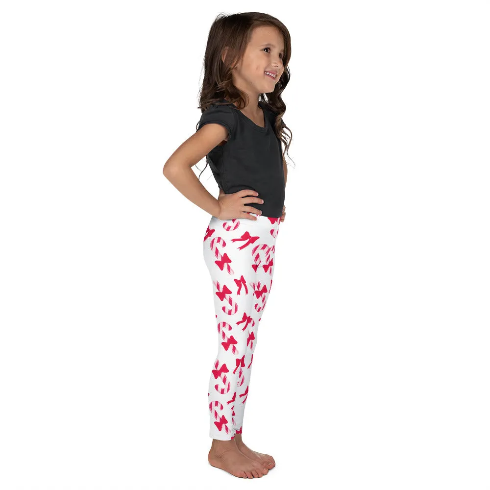 Girls Candy Cane Leggings (2T-7), Red Kids Christmas Bow Festive Toddler Children Cute Xmas Yoga Pants Graphic Fun Tights Gift