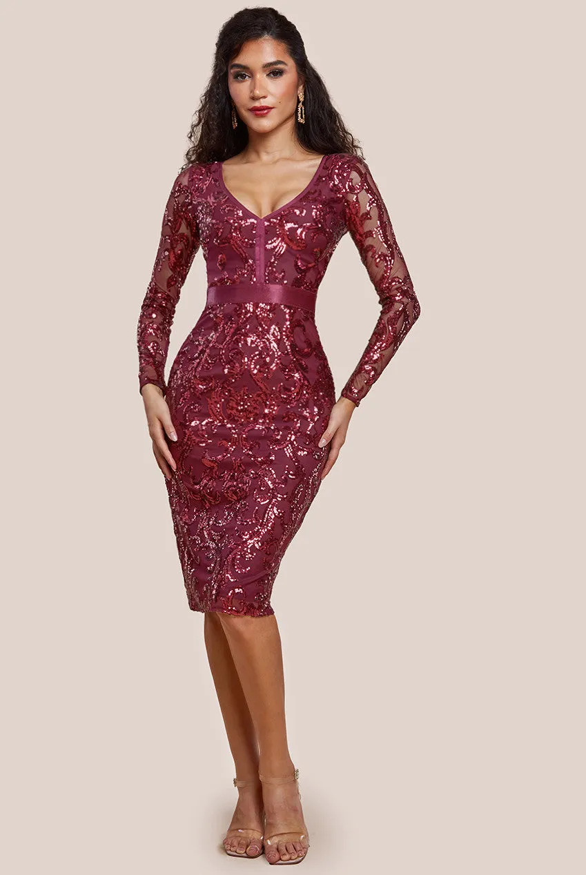 Goddiva Sequin & Mesh Midi Dress