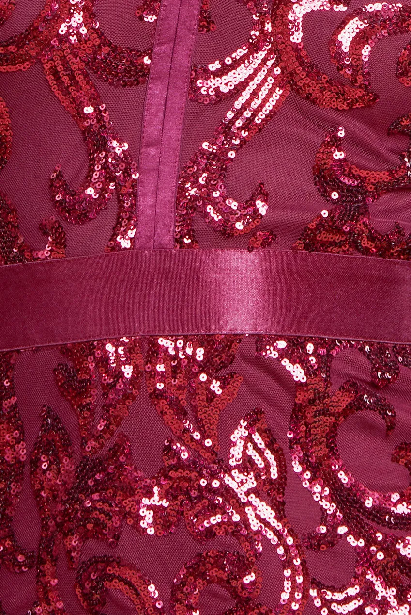 Goddiva Sequin & Mesh Midi Dress