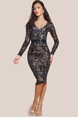 Goddiva Sequin & Mesh Midi Dress