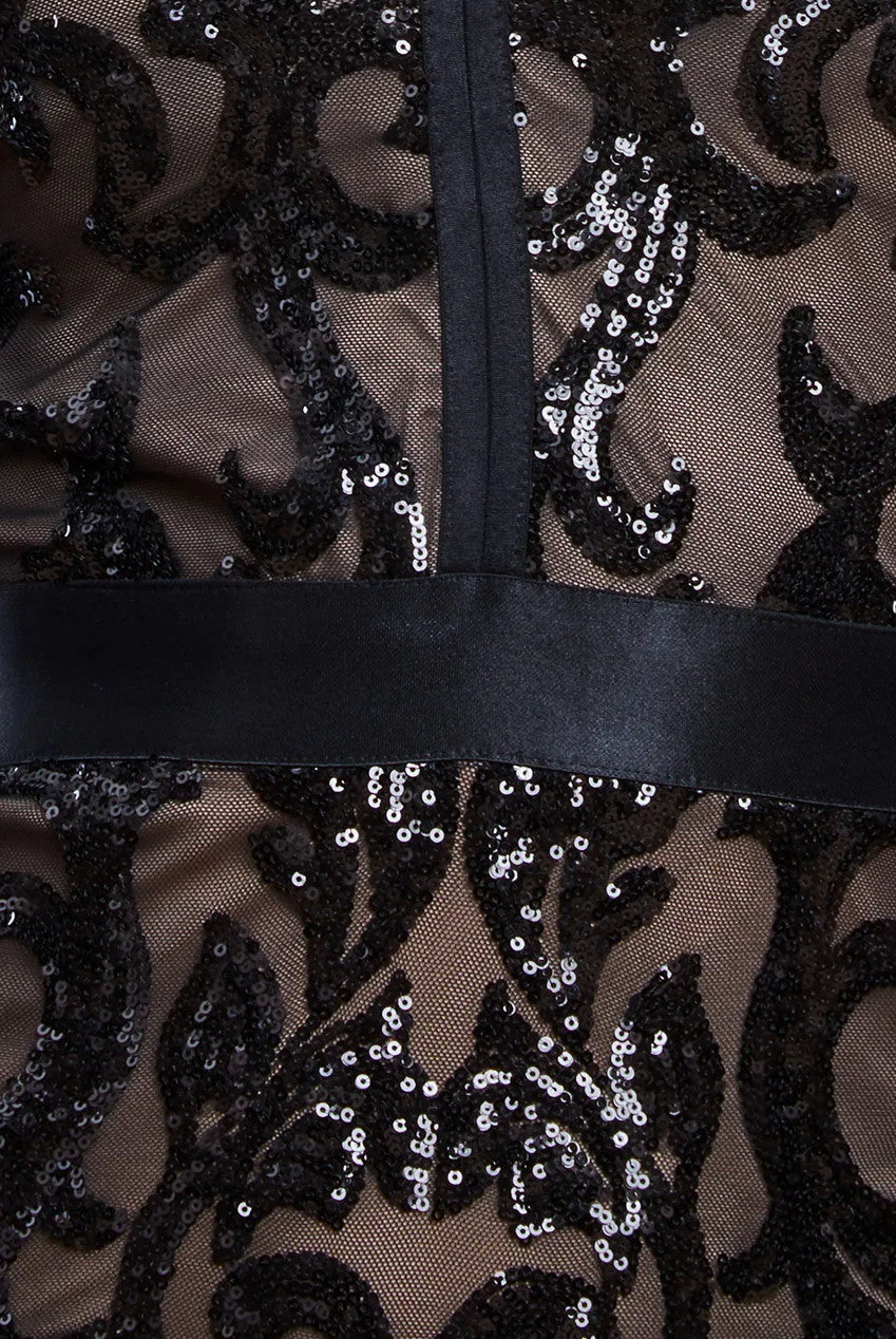 Goddiva Sequin & Mesh Midi Dress