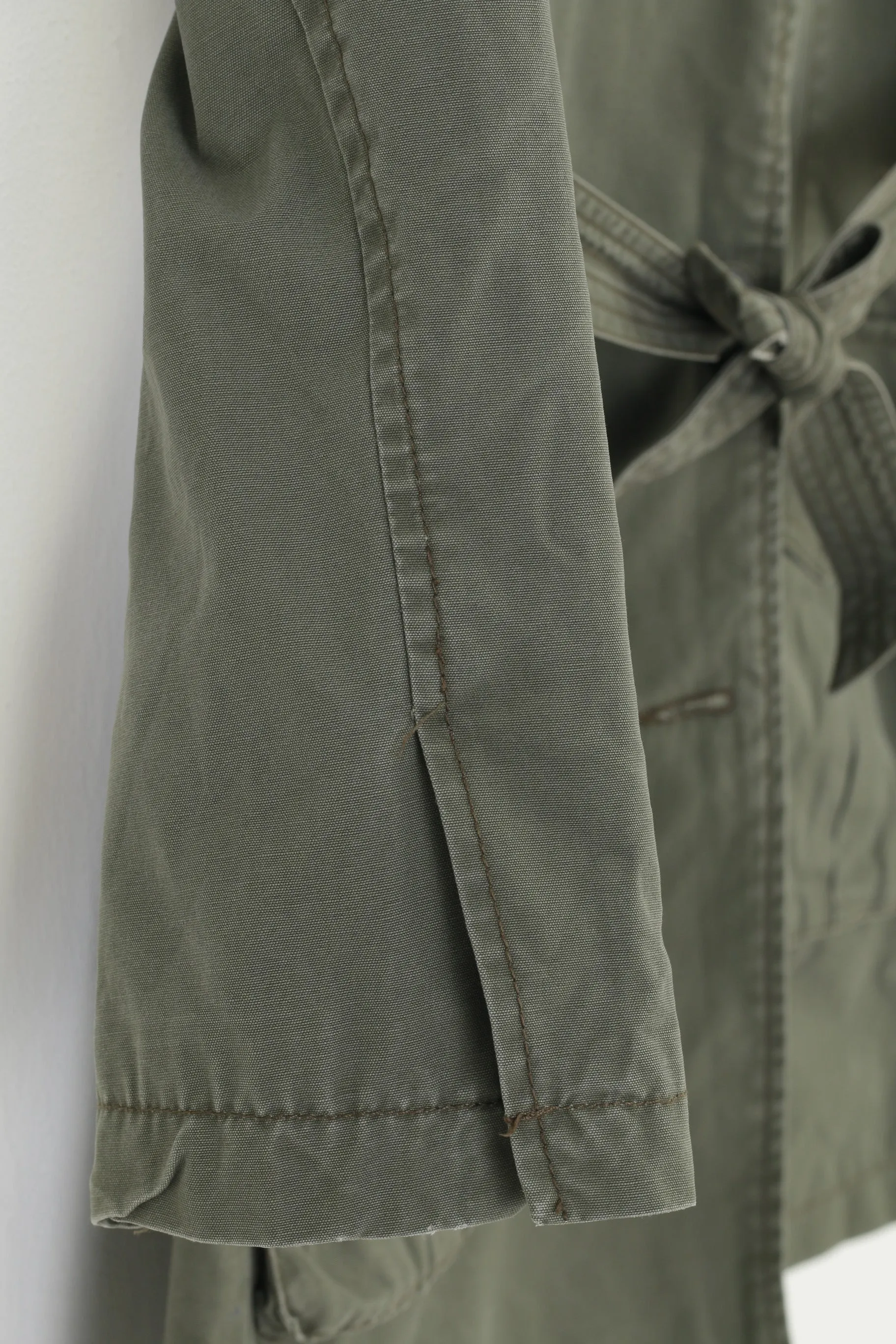 H&M Girls 152 cm 11 Age Coat Green Cotton Single Breasted Belt Pockets Collar Vintage Jacket