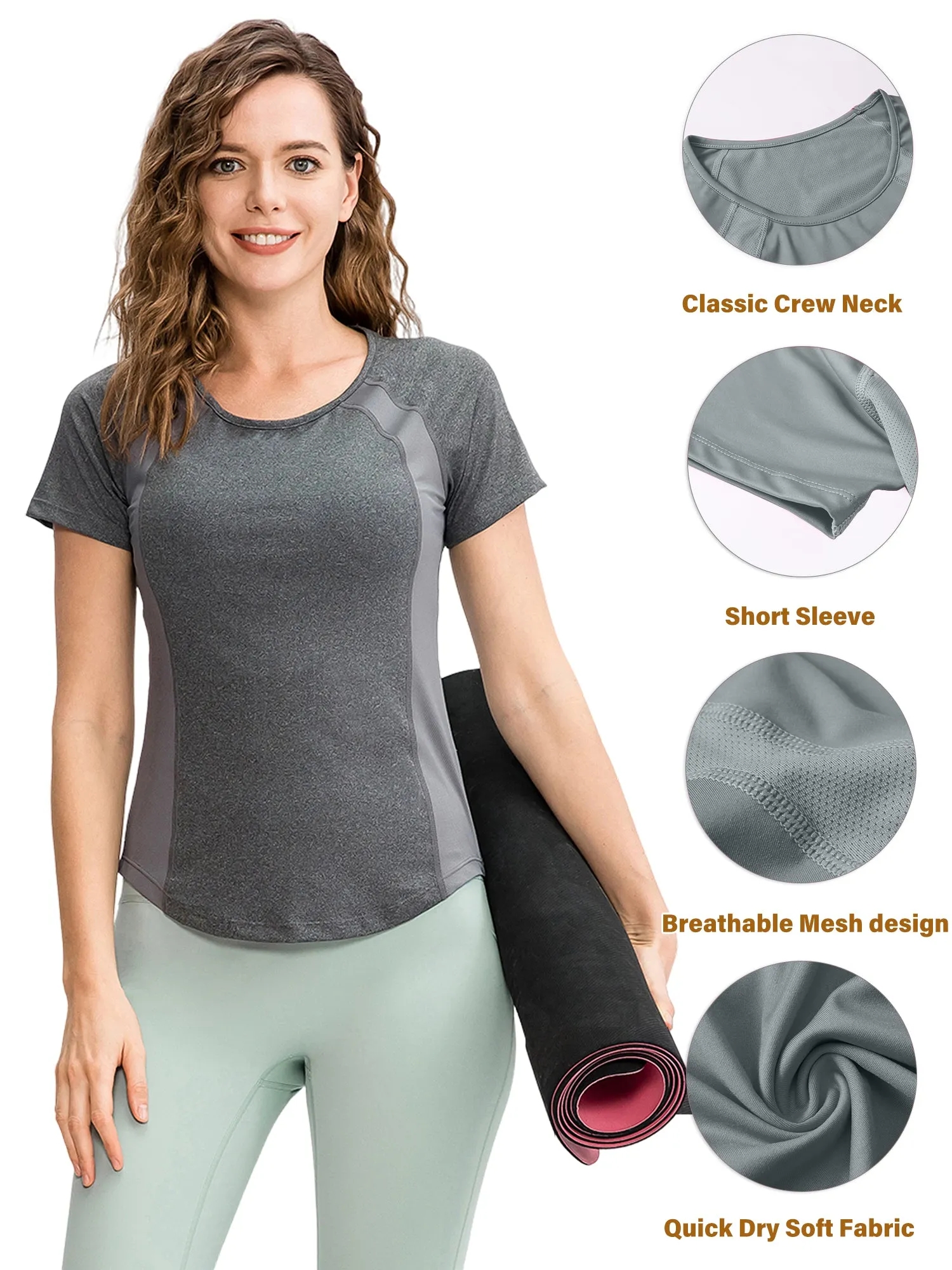 Hanerdun Womens Athletic Workout Shirts Quick Dry Yoga Tops Short Sleeve Tees