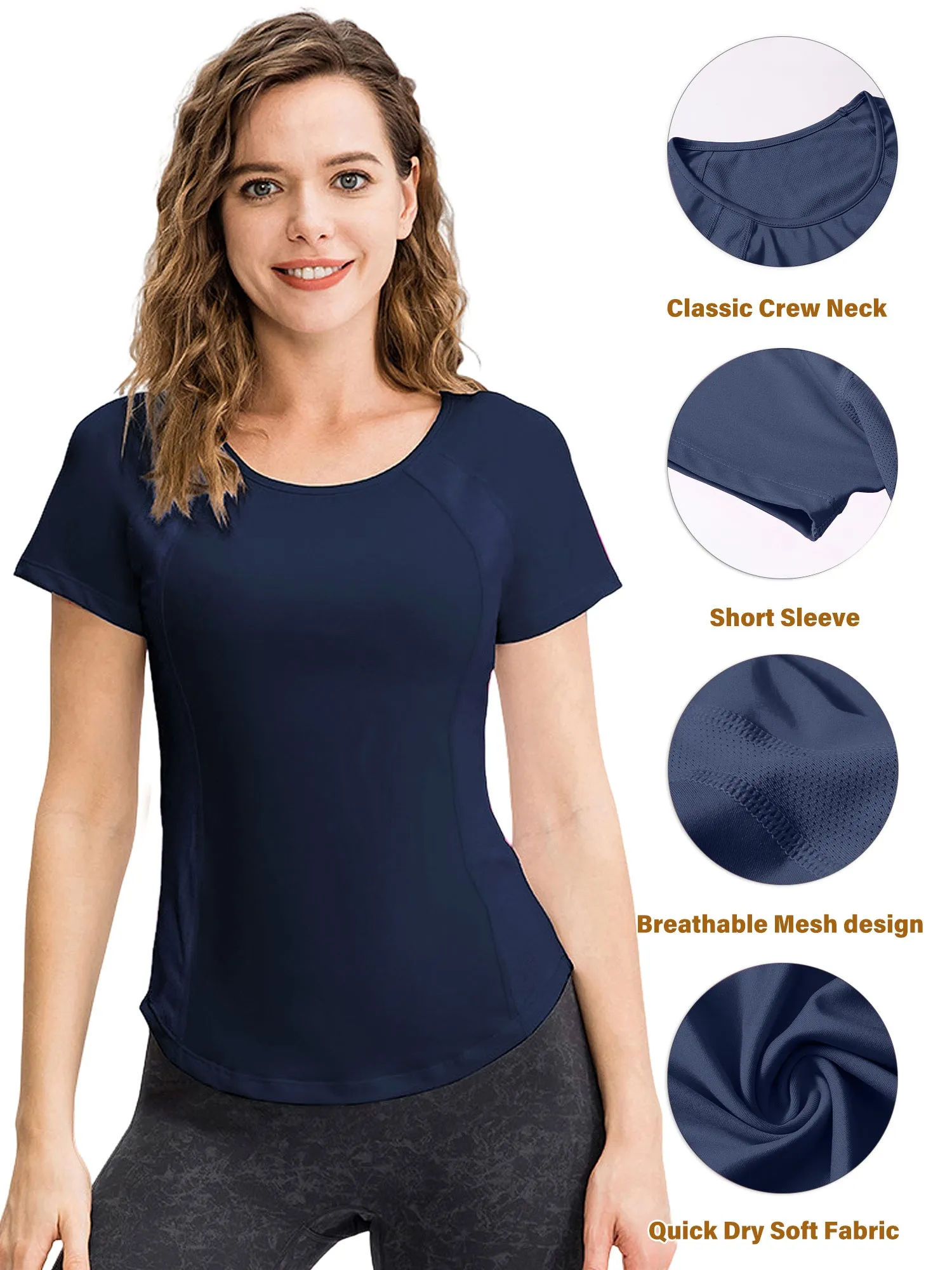 Hanerdun Womens Athletic Workout Shirts Quick Dry Yoga Tops Short Sleeve Tees