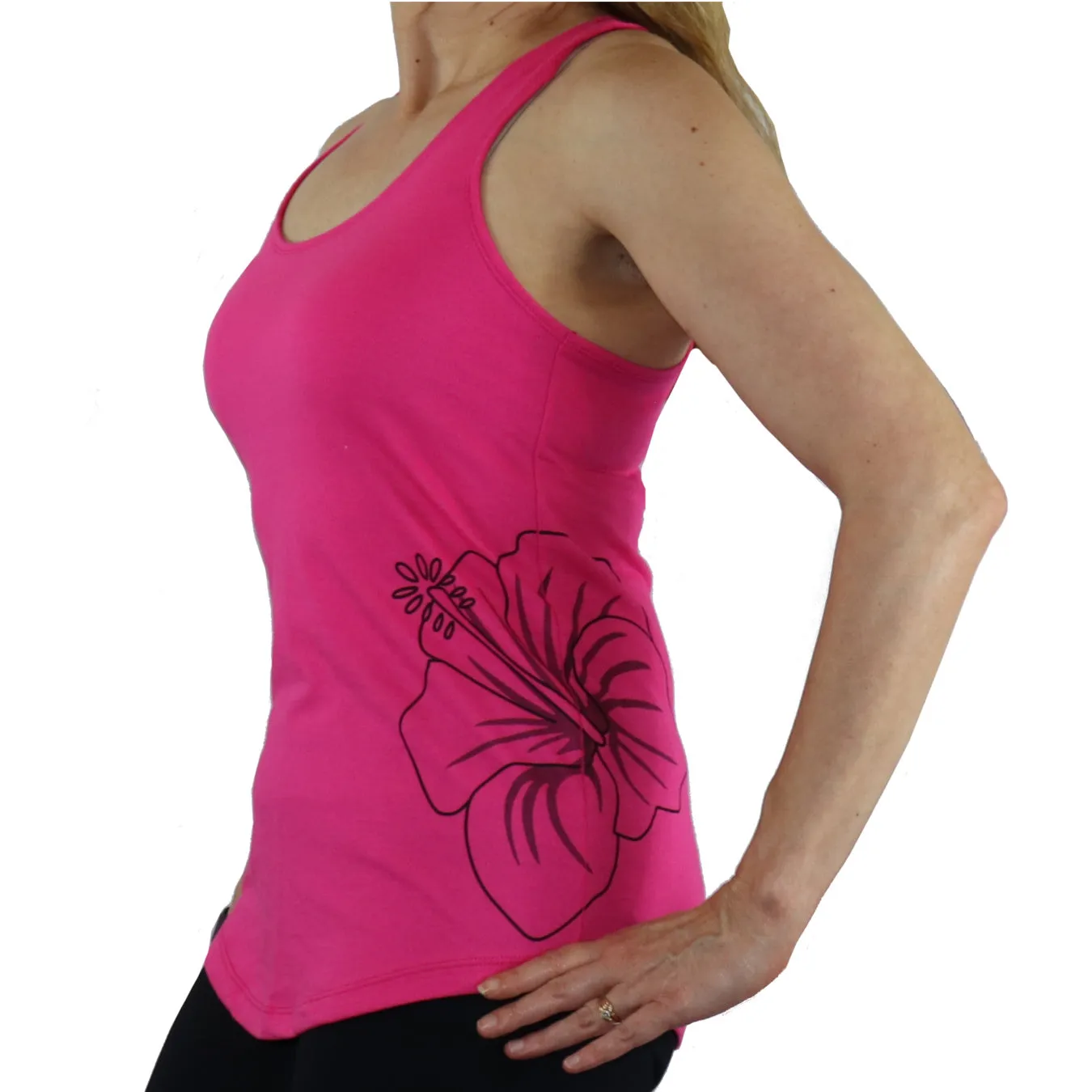 Hawaiian Hibiscus Tattoo Polyester / Cotton Racerback Tank in Pink and Black