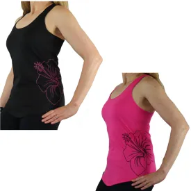 Hawaiian Hibiscus Tattoo Polyester / Cotton Racerback Tank in Pink and Black