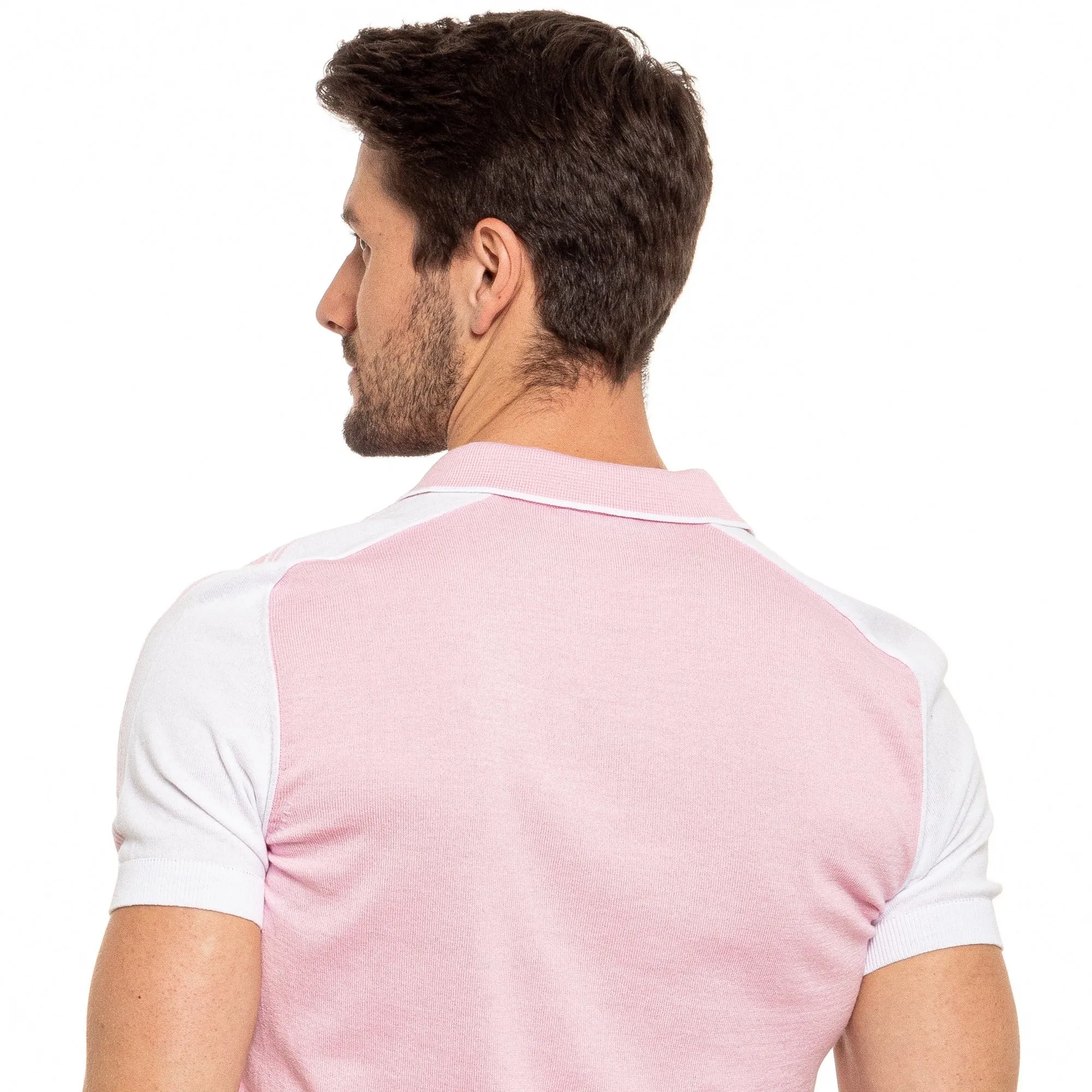 Knit Polo W/ Shoulder Design - Pink