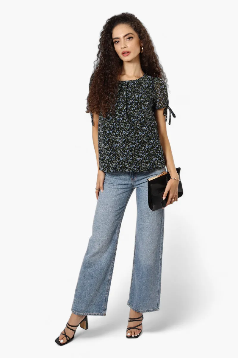 Limite Floral Tie Sleeve Blouse - Black