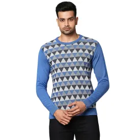 Men Blue Argyle Wool Blend Full Sleeve V Neck Collar Sweaters