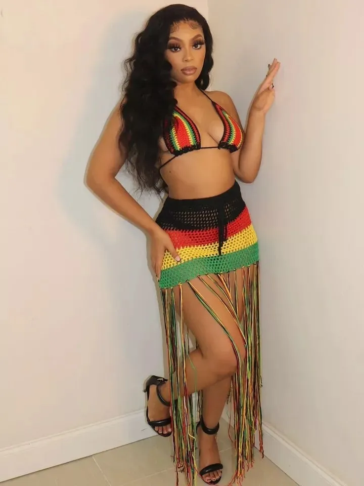 Rasta Knitted Tassel 2 Piece Beach Set
