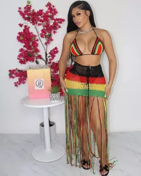 Rasta Knitted Tassel 2 Piece Beach Set