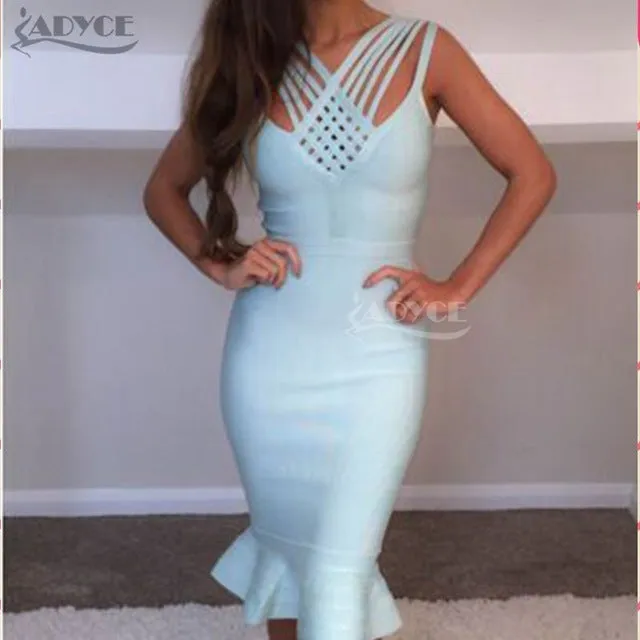 Sky Blue Bandage Sexy Party Fishtail Dress