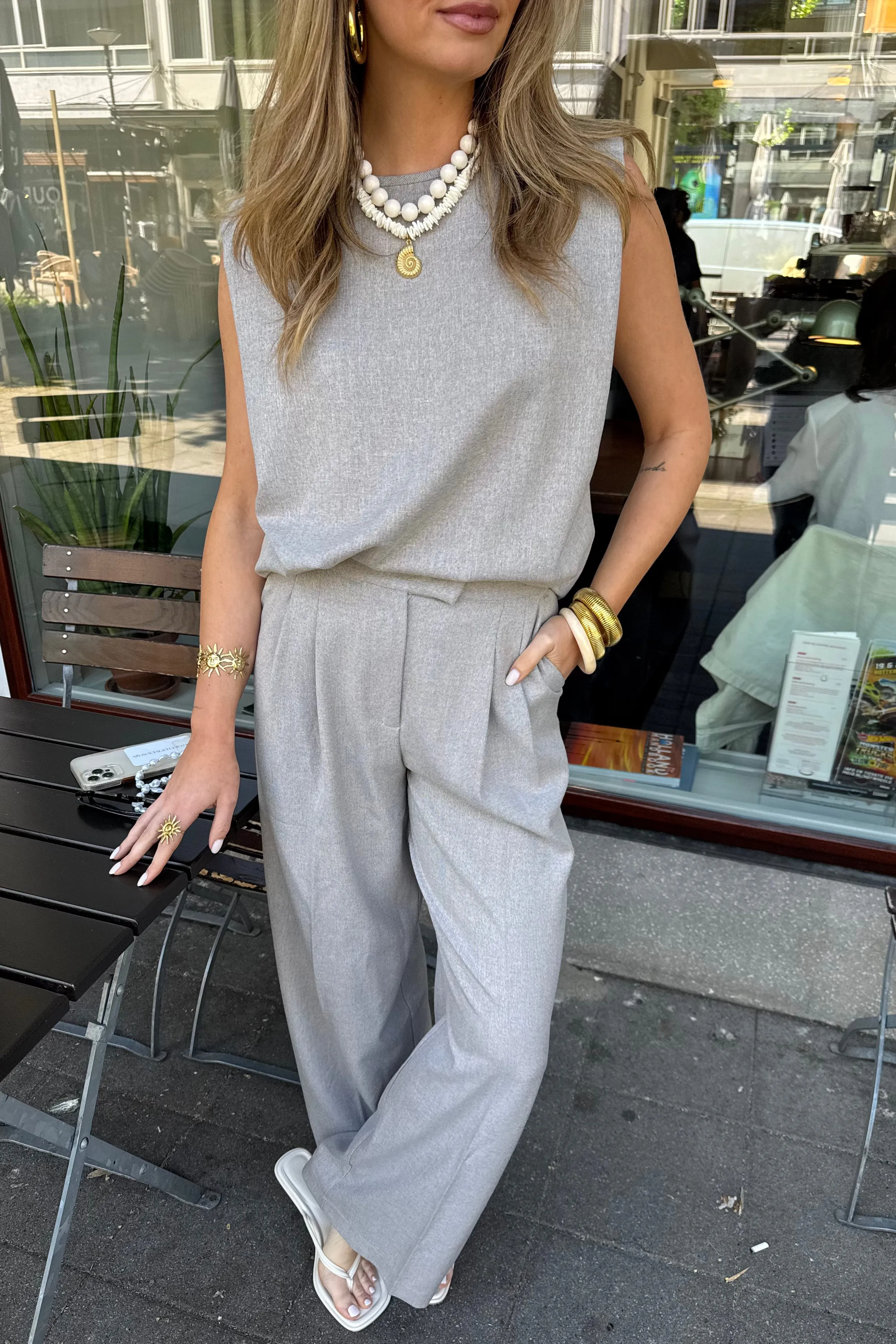 Textured boxy top - Beige/greyish