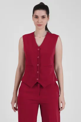 V Neck Tailored Waistcoat, Red