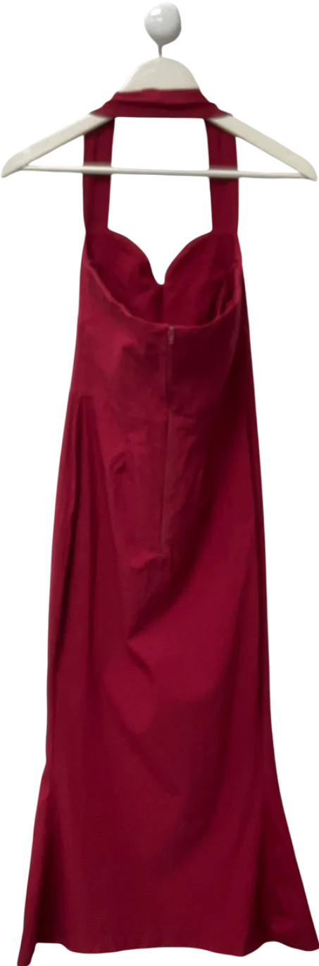 Vesper Halterneck Sweetheart Neckline Midaxi Dress With Fishtail Skirt In Burgundy UK 12