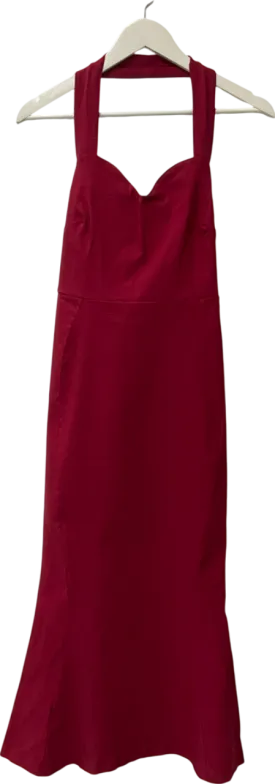Vesper Halterneck Sweetheart Neckline Midaxi Dress With Fishtail Skirt In Burgundy UK 12