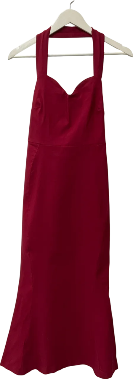 Vesper Halterneck Sweetheart Neckline Midaxi Dress With Fishtail Skirt In Burgundy UK 12