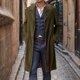 Wiaofellas  -  Autumn Fashionable Mens Trench Windbreaker Casual Turn-down Collar Button-up Corduroy Coats Men Vintage Solid Color Mid Jackets