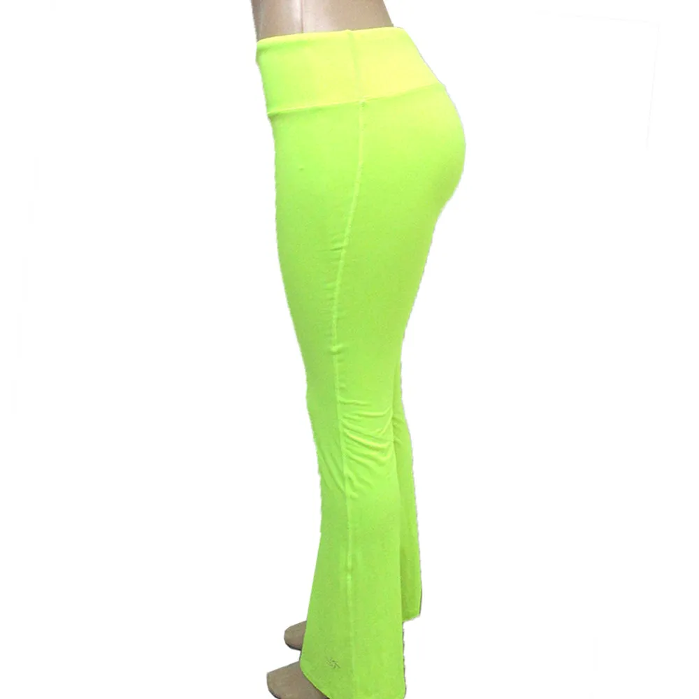 Women Yoga Running Sport Pants High Waist Leggings Fitness Gym Trousers Neon M